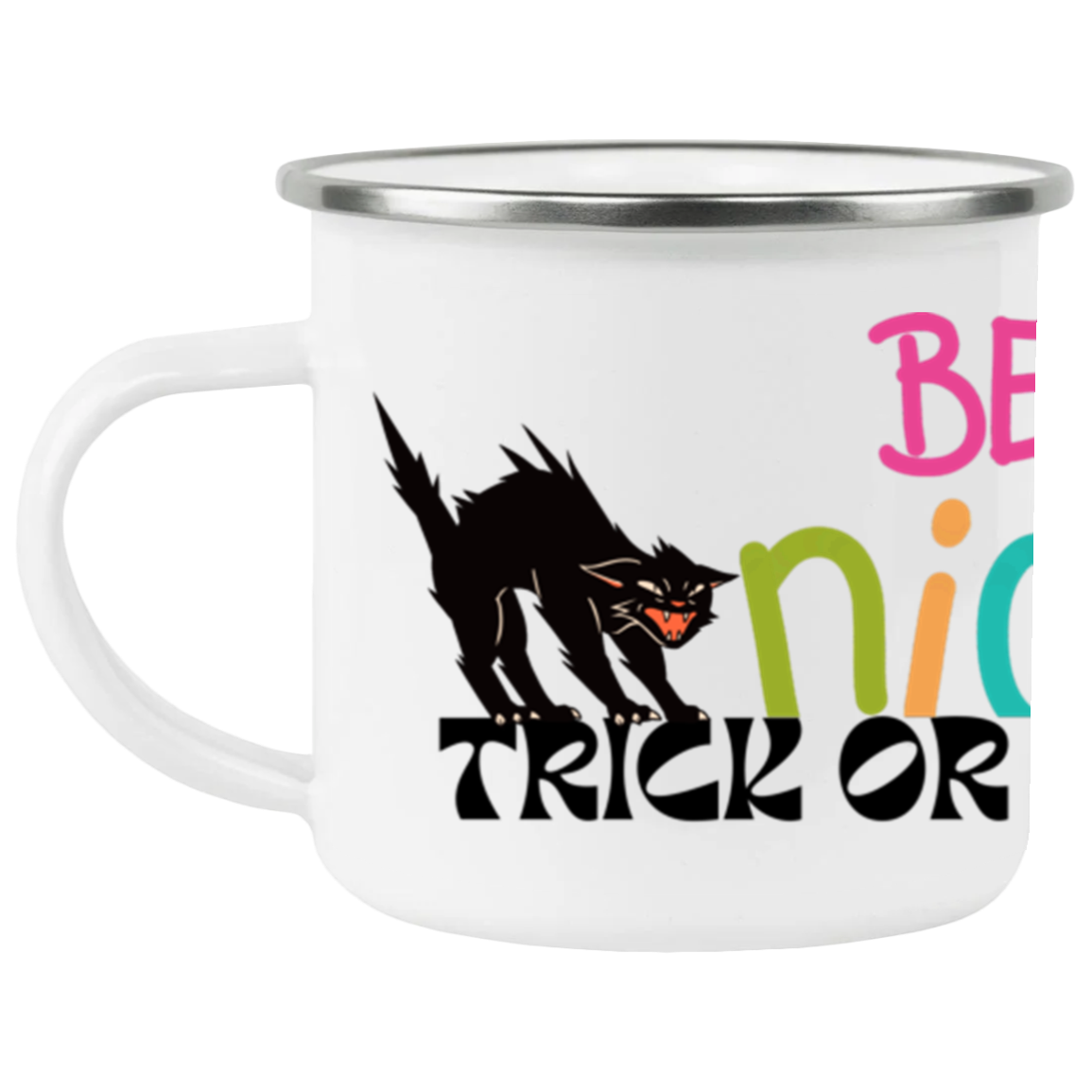 Black Cat Be Nice On Back Halloween-12 oz Mug- Cup