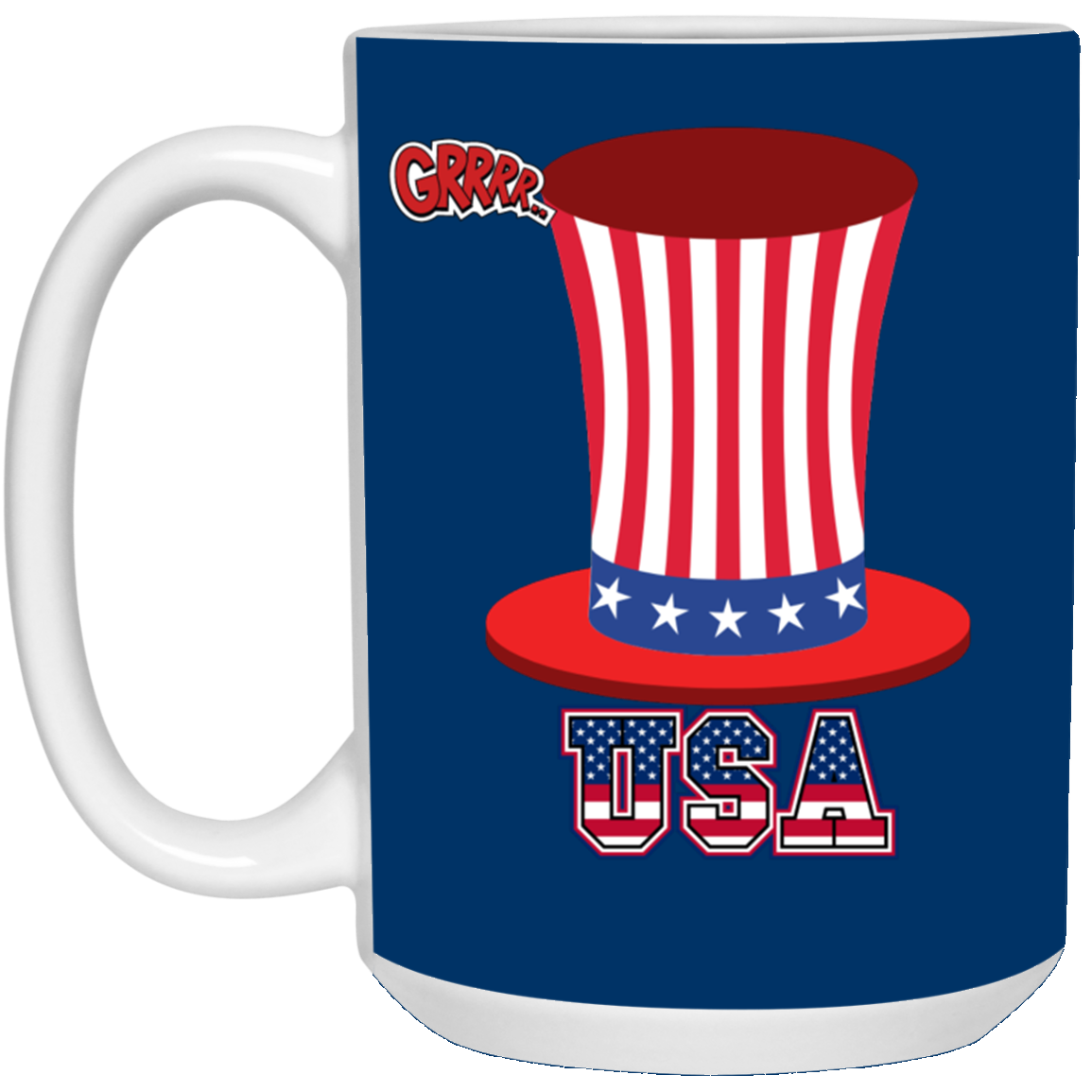 USA- flag color -TOP HAT- 15 oz. White Mug