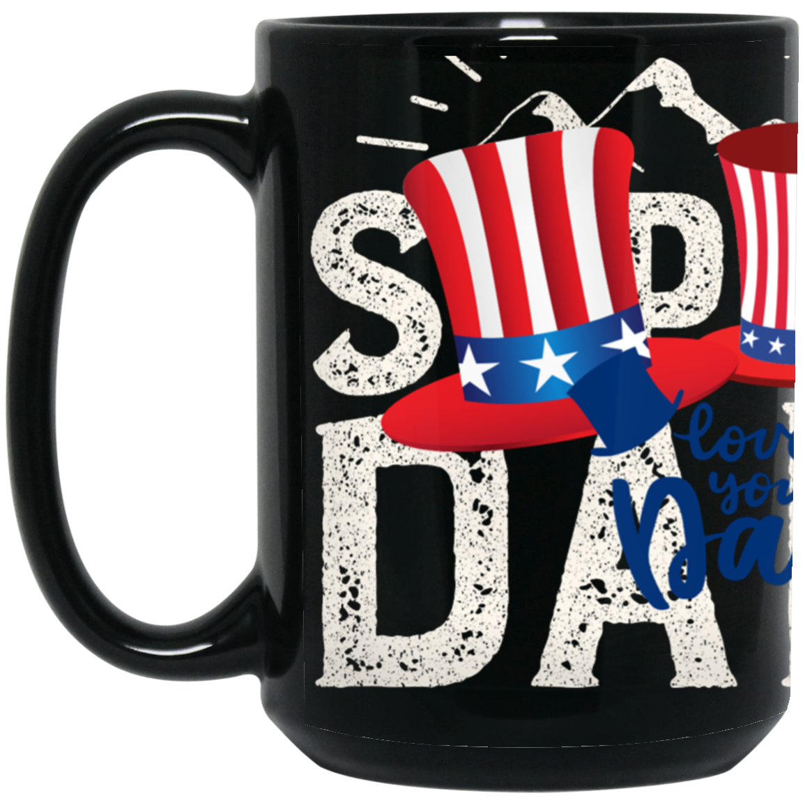 1-3-HAT Lg USA-FLAG COLOR LG HAT USA FLAG COLORS- 15 oz. Black Mug