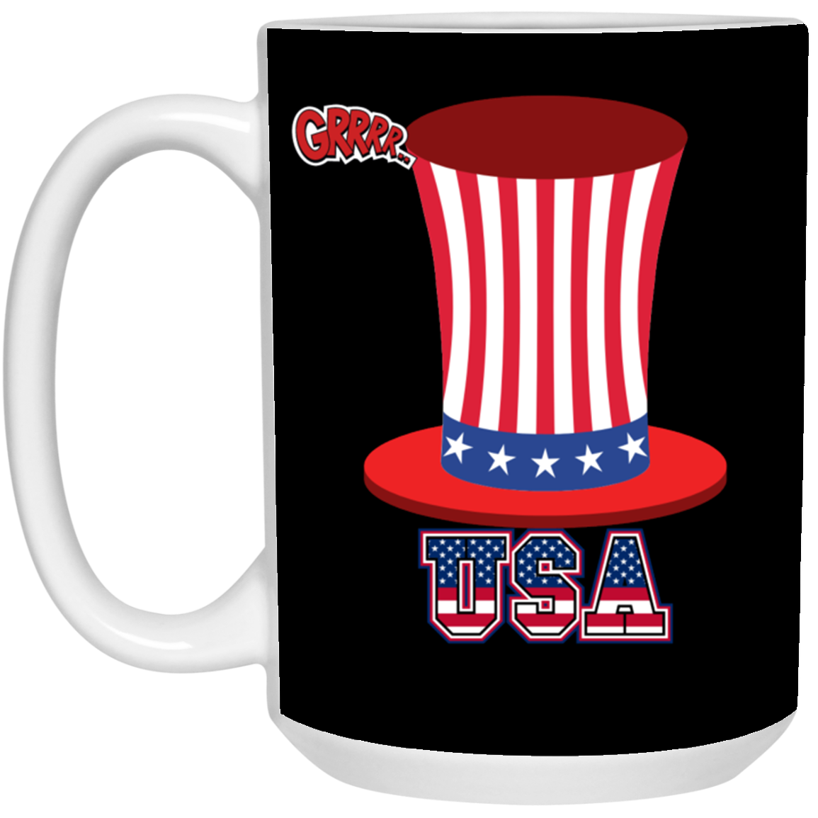 USA- flag color -TOP HAT- 15 oz. White Mug