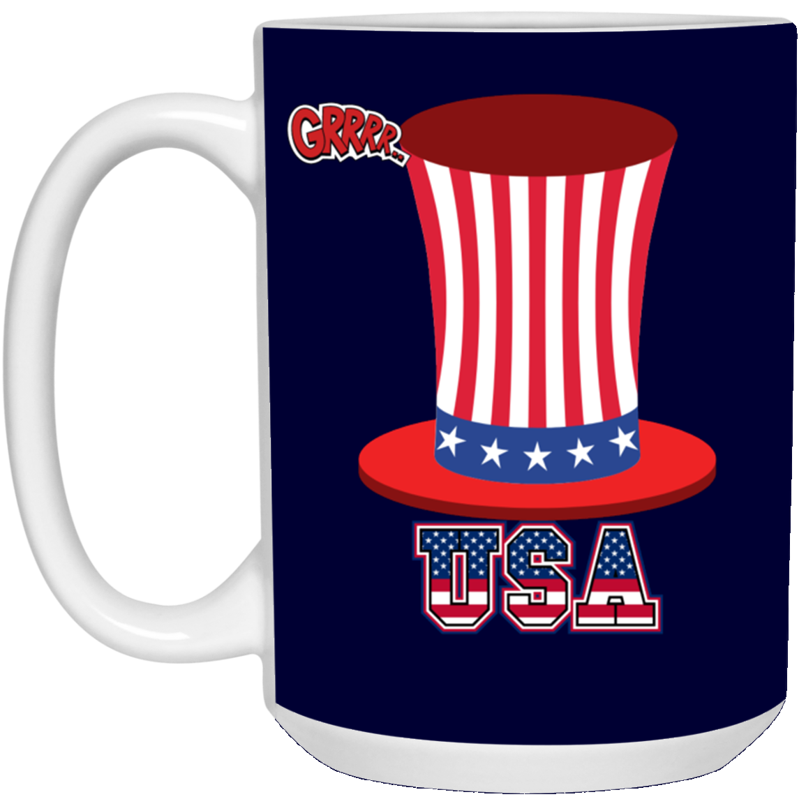 USA- flag color -TOP HAT- 15 oz. White Mug