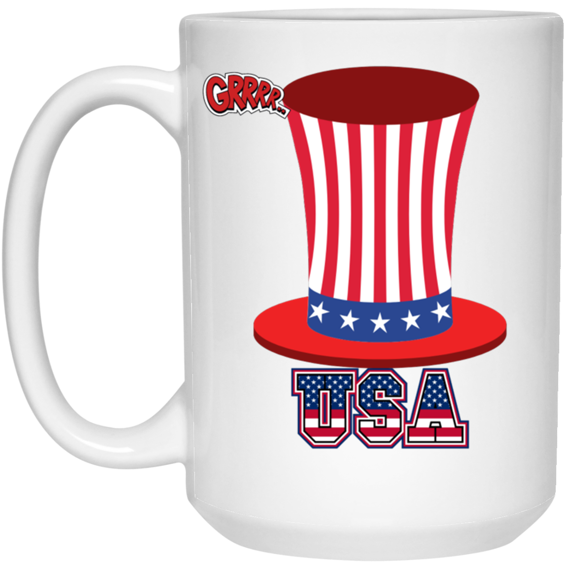 USA- flag color -TOP HAT- 15 oz. White Mug