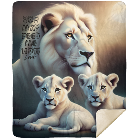 LION & CUBS FEED ME-Premium Mink Sherpa Blanket 50x60 SALE price $49.95 USD.