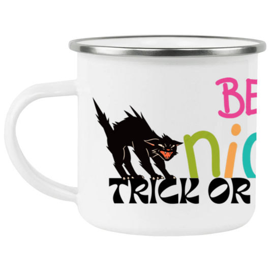 Black Cat Be Nice On Back Halloween-12 oz Mug- Cup