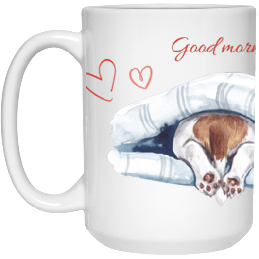 Good morning-Dog 15 oz White Glass Mug