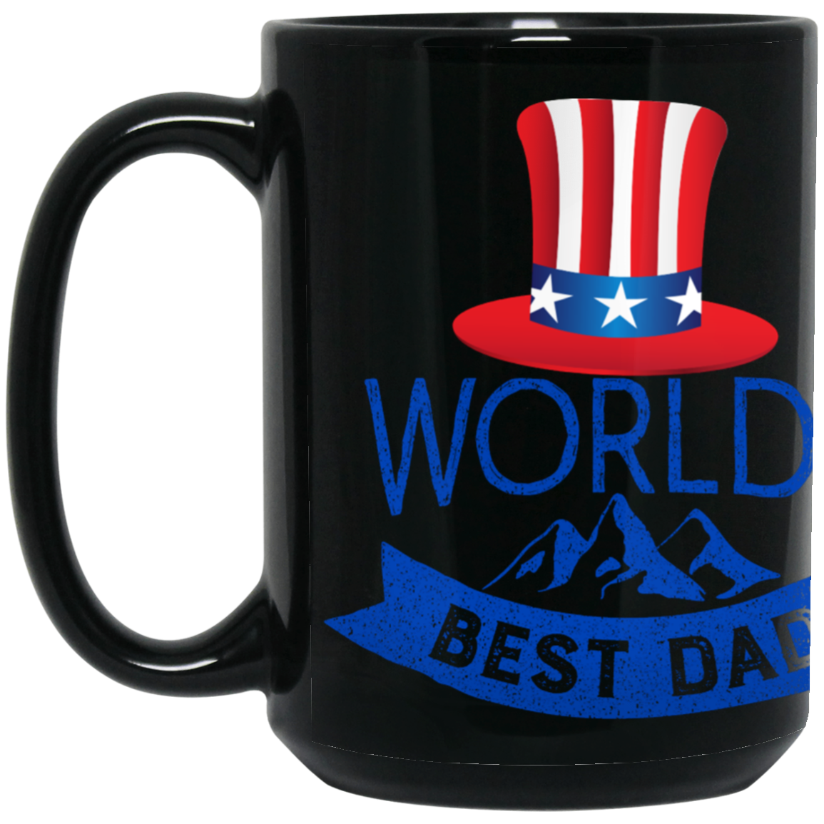 WORLDS BEST DAD W. FLAG COLOR-15oz Black Gloss Ceramic Mug