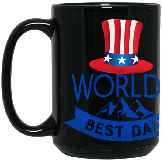 WORLDS BEST DAD W. FLAG COLOR-15oz Black Gloss Ceramic Mug