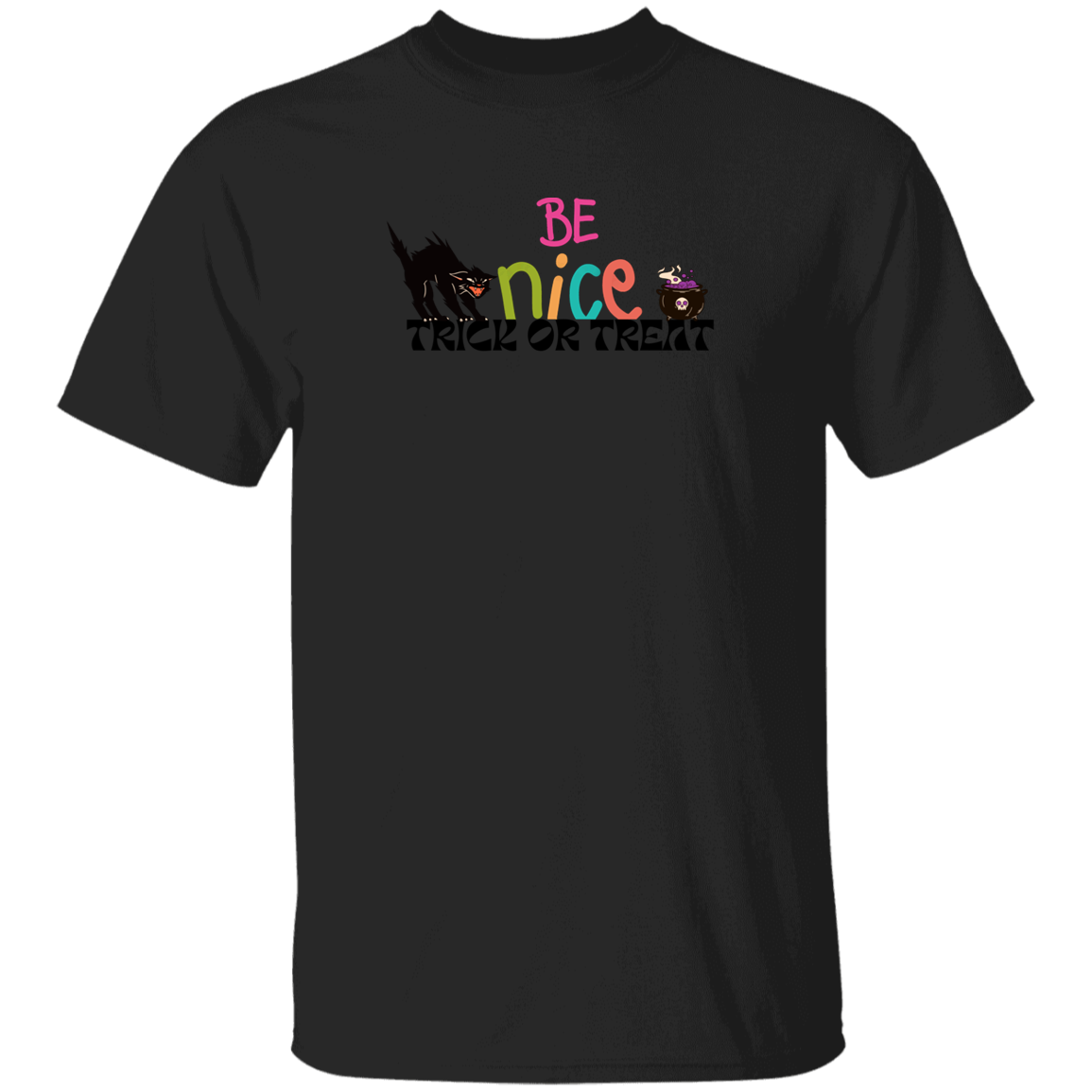 Orange and Black-Cat Halloween Illustrated-T-Shirt