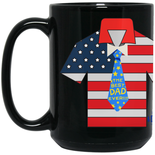 BEST DAD EVERY-SHIRT & TIE W. FLAG COLOR-15oz Black Gloss Ceramic Mug