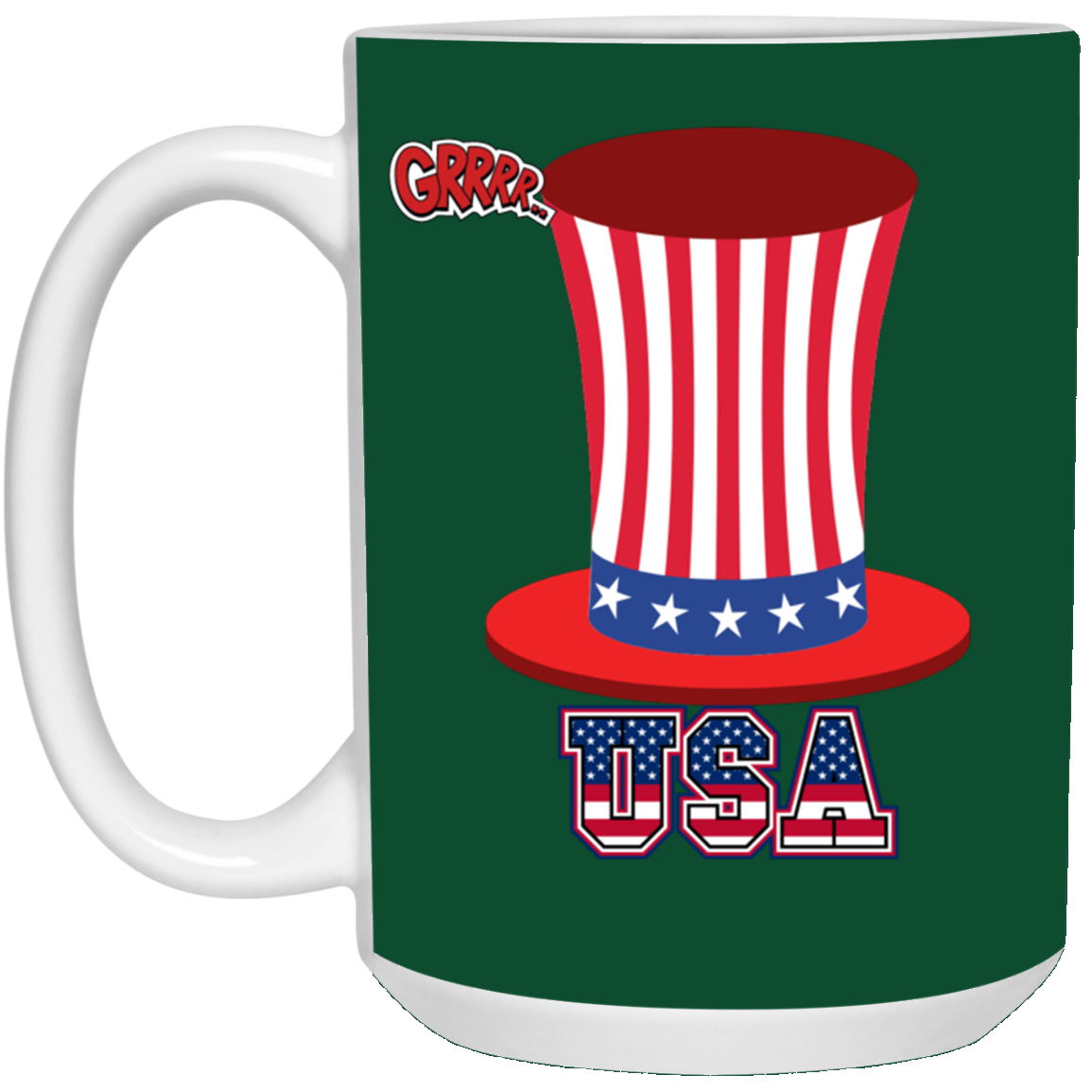 USA- flag color -TOP HAT- 15 oz. White Mug