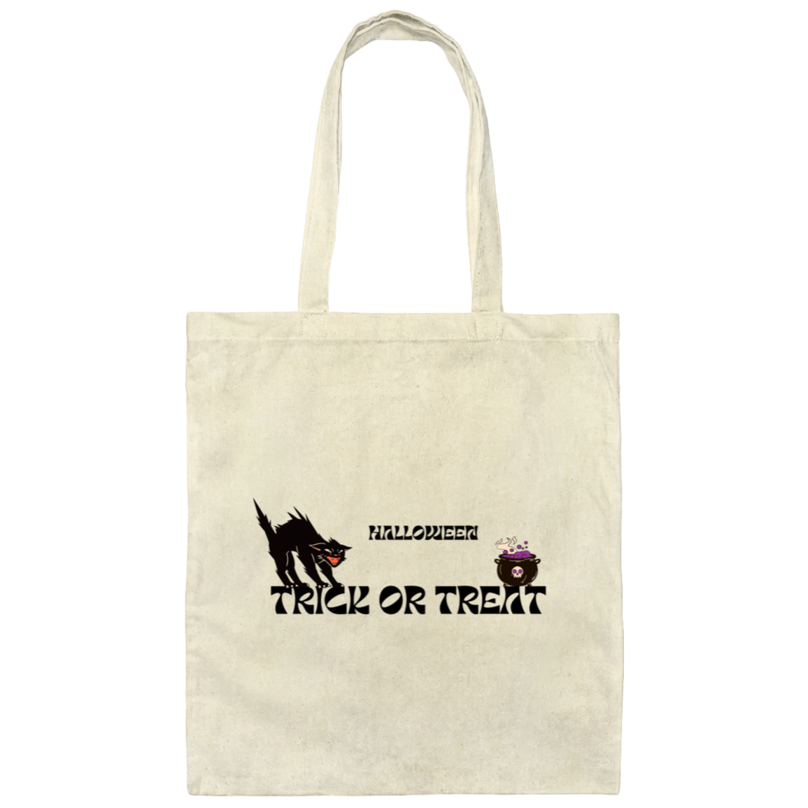 Orange and Black Cat- Halloween Illustrated-100% Cotton Canvas Tote Bag