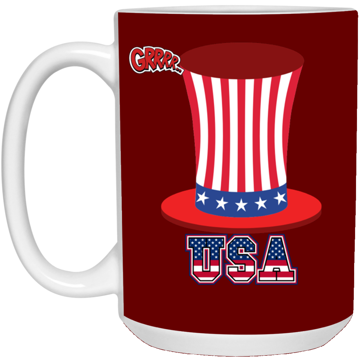 USA- flag color -TOP HAT- 15 oz. White Mug