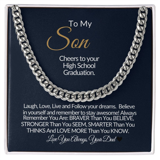 To My Son CHEERS TO YOUR GRADUATION-Proud -Cuban Link Chain