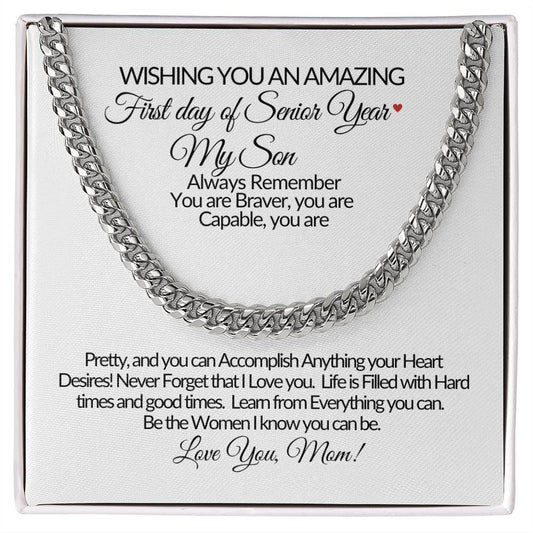 For My Son-First Day of Senior Year Gift Necklace-Cuban Link Chain