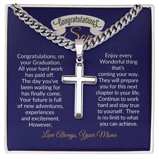 Congratulations Son-Cuban Chain with Artisan Cross Necklace. (Personalizing-the Back) ❤