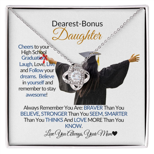 To My Bonus Daughter-Live Dream Believe-Love Knot Necklace💕