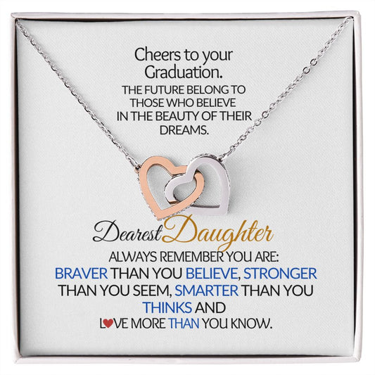 Dearest Daughter-Cheers To Your Graduation-Interlocking Hearts Necklace