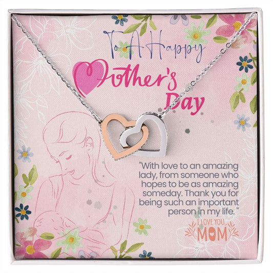 To A Happy Mother's Day, The Sweetest Mom - Interlocking Hearts Necklace