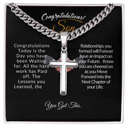 Congratulations Son-Cuban Chain with Artisan Cross Necklace