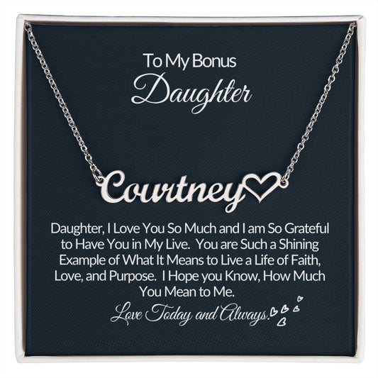 To My Bonus Daughter-U are Special-Personalize Heart Name Necklace