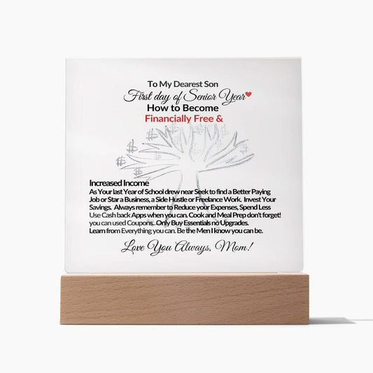To My Dearest Son-How to Become Financially Free & Increased Income -Square Acrylic Plaque!