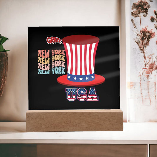 HAT FLAG COLOR-I LOVE NEW YORK-Square Acrylic Plaque! 💕