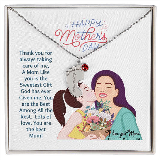 Happy Mother's Day-You're Unique- Custom Baby Feet Necklace with Birthstone💕