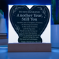 Heart‑shaped dark‑green acrylic plaque with gold foil spiritual message to husband