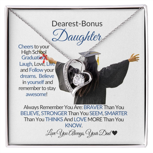 To My Bonus Daughter -Laugh Love Live-Dream Believe -Forever Love Necklace