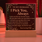 Heart‑shaped dark‑green acrylic plaque with gold foil spiritual message to husband