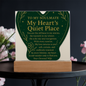 Heart‑shaped dark‑green acrylic plaque with gold foil spiritual message to husband