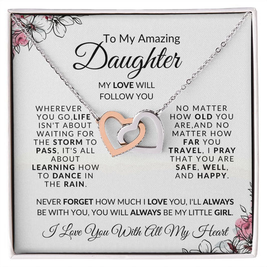 To My Amazing Daughter-Interlocking Hearts Necklace
