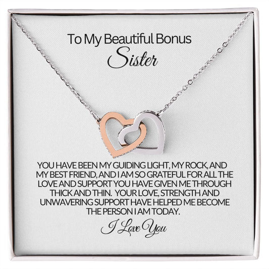 To My Beautiful Bonus Sister -My Best Friend- Interlocking Hearts Necklace 💕