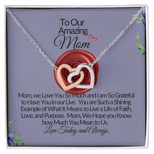 To Our Amazing Mom-We Love U-Interlocking Heart Necklace