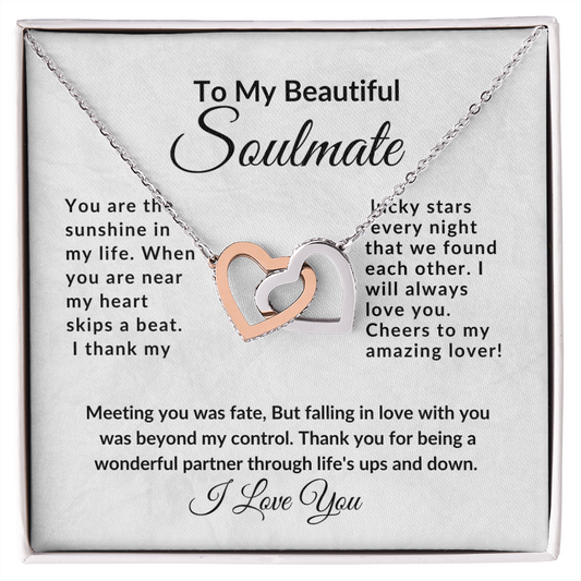 To My Beautiful Soulmate-Give-Interlocking Hearts Necklace