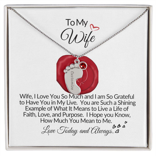 To My Wife-We Are So Grateful-Custom Baby Foot Birthstone Necklace